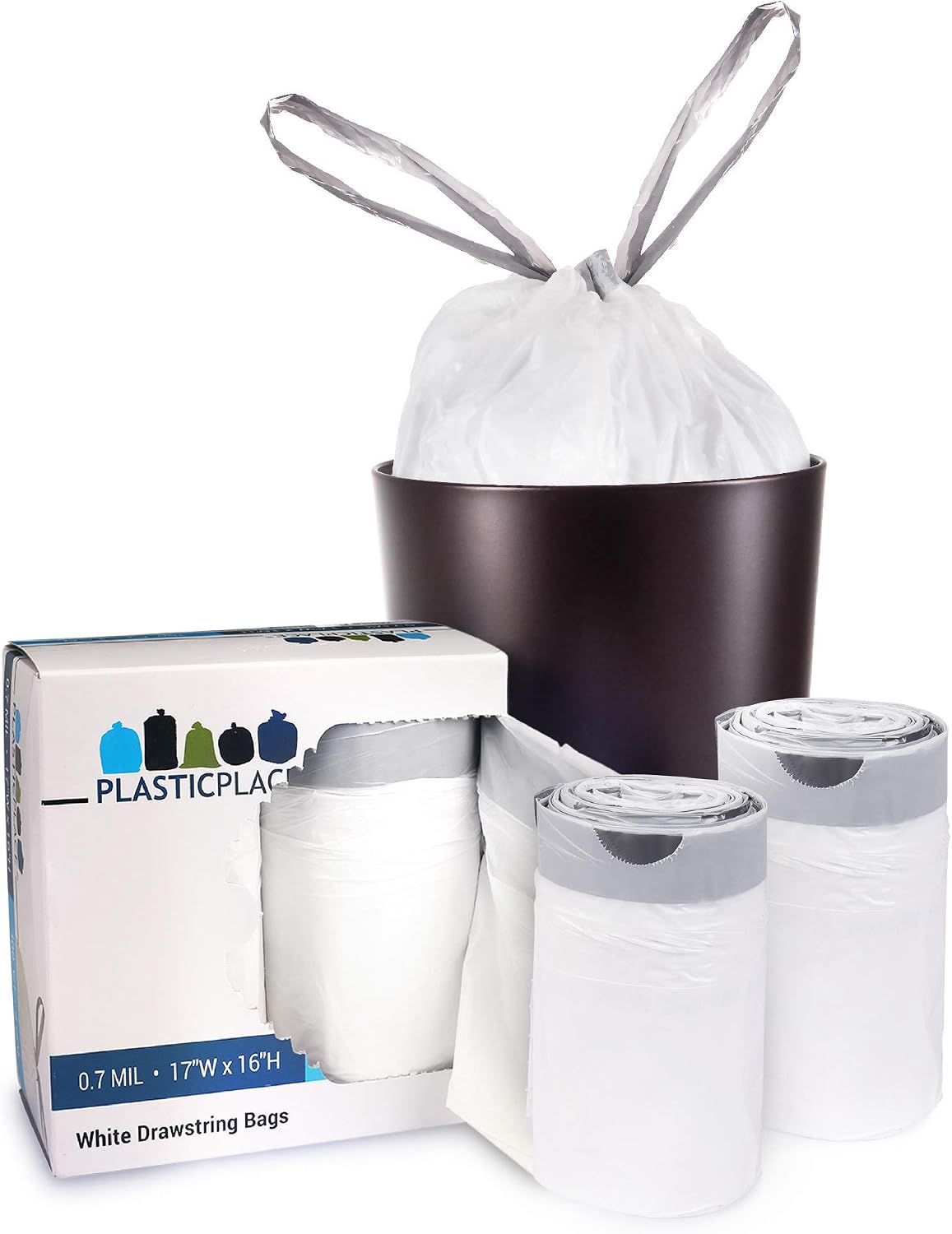 Plastica 4 Gallon White Drawstring Trash Bags, 200 Count, Leakproof Small Can Liners