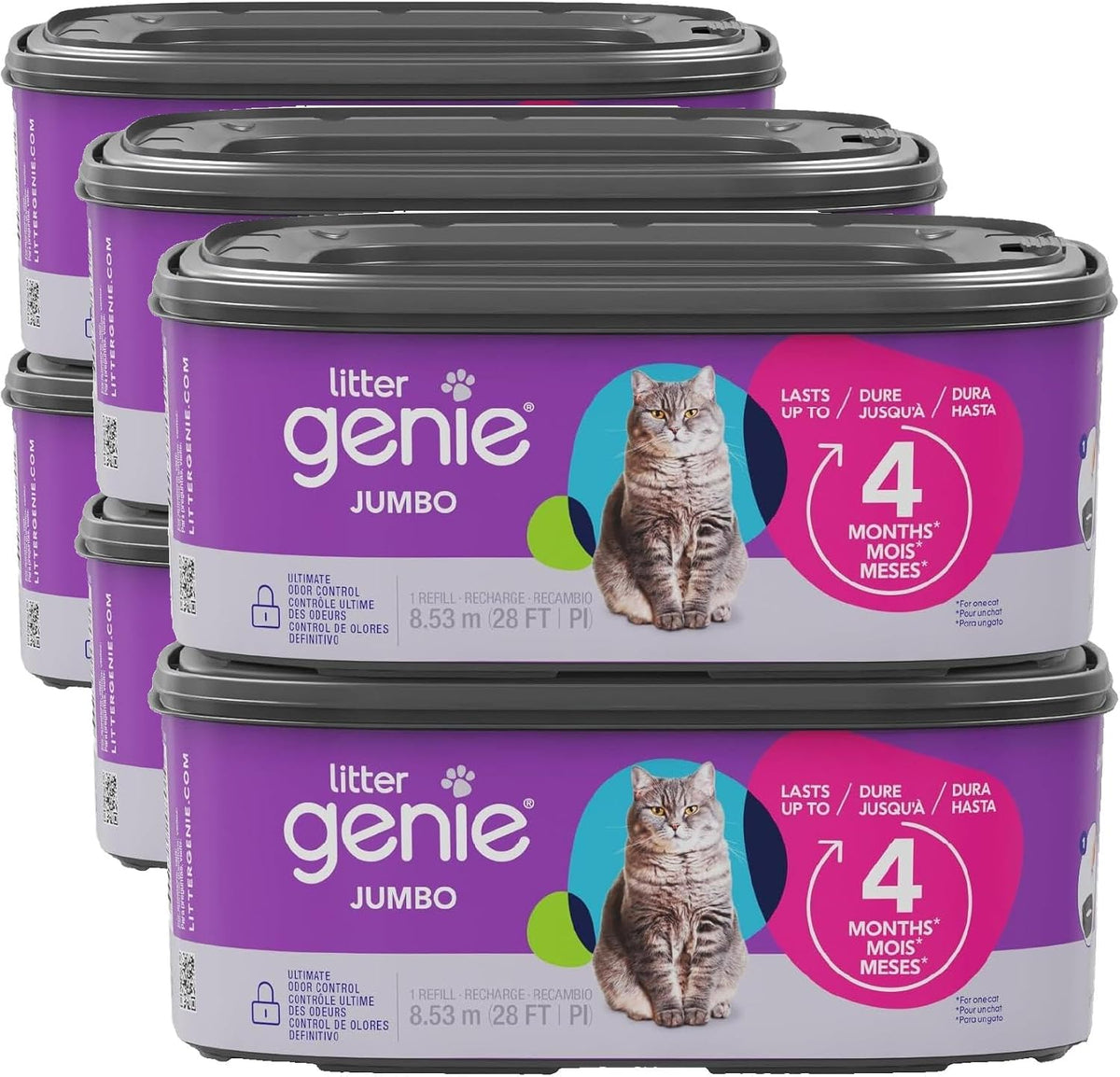 Lumina Genie Jumbo Refill Bags, 2-Pack, 56 ft of Continuous Film for Waste Bins Refill