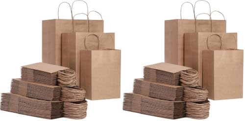 Fadaro 90 Pack Brown Kraft Paper Bags with Handles, Assorted Sizes for Retail | 90 Pack
