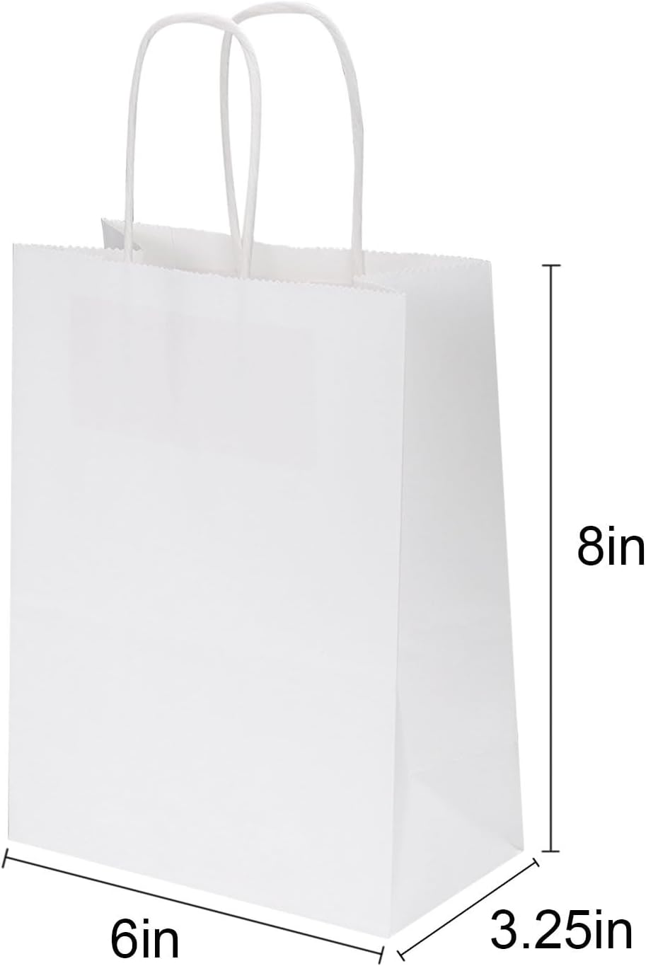 Joyora 50 Pack 5.95 x 3.25 x 8 Inch White Paper Bags with Handles for Retail | 50 Pack