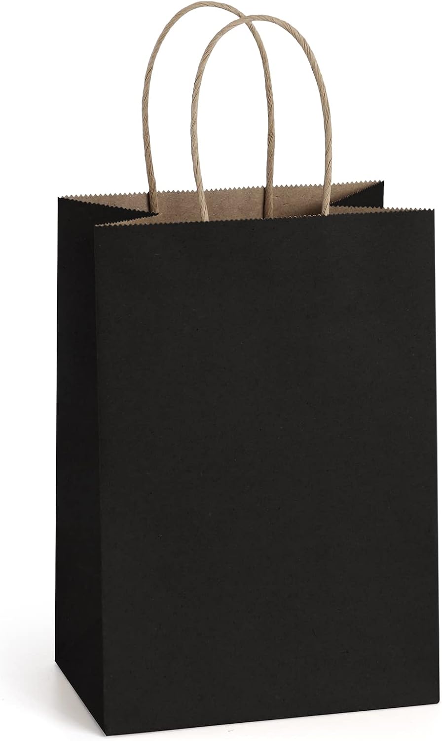 mora Gift Bags with Handles, 5.25 x 3 x 8 Inch White Bags, 100 Count Pack