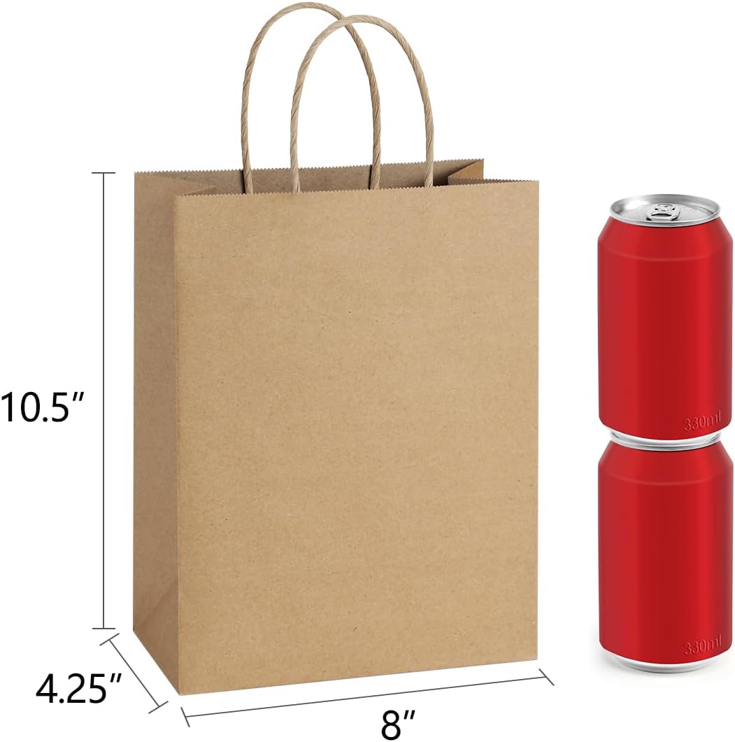BagDmora Gift Bags with Handles, 5.25 x 3 x 8 Inch Small White Bags, 100 Pack