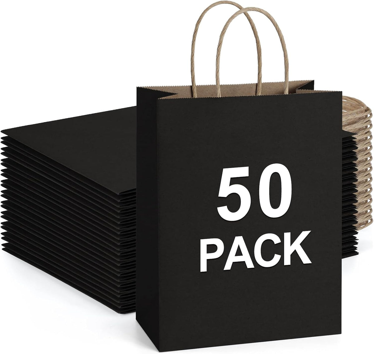 BagDmora Gift Bags with Handles, 5.25 x 3 x 8 Inch Small White Bags, 100 Pack