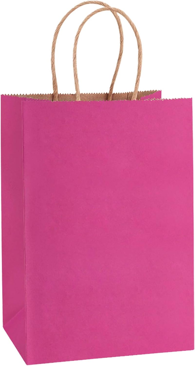mora Gift Bags with Handles, 5.25 x 3 x 8 Inch White Bags, 100 Count Pack