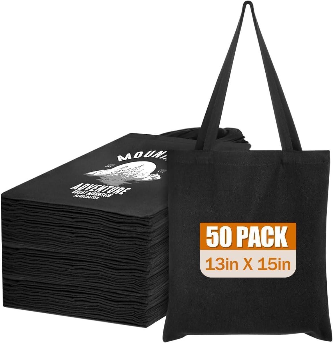 Lazora 50 Pack Canvas Tote Bags for DIY Projects, 13 x 15 Inch Reusable Bags | Reusable
