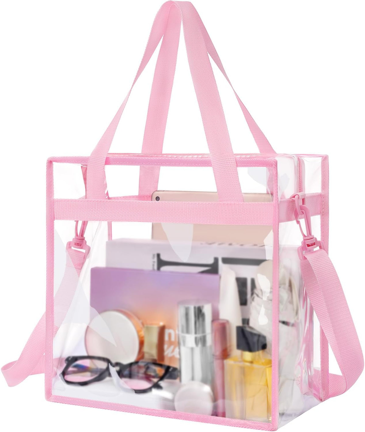 Bacora Clear Bags 12x12x12 Adjustable Shoulder Tote Bag with Zipper Closure Travel