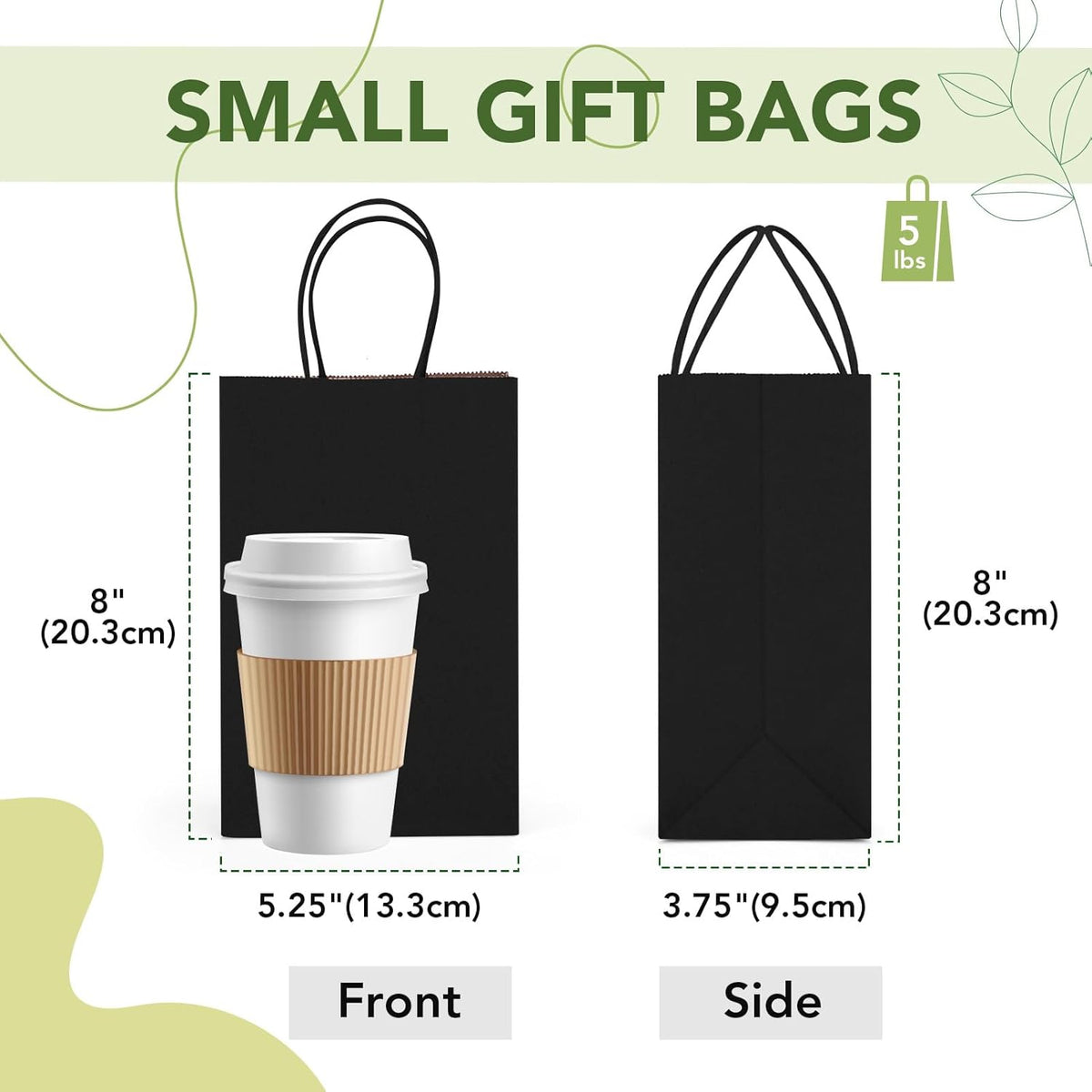 Meriva Gift Bags 200pcs 5.25x3.75x8 Small Black Paper Bags with Handles | Party Use