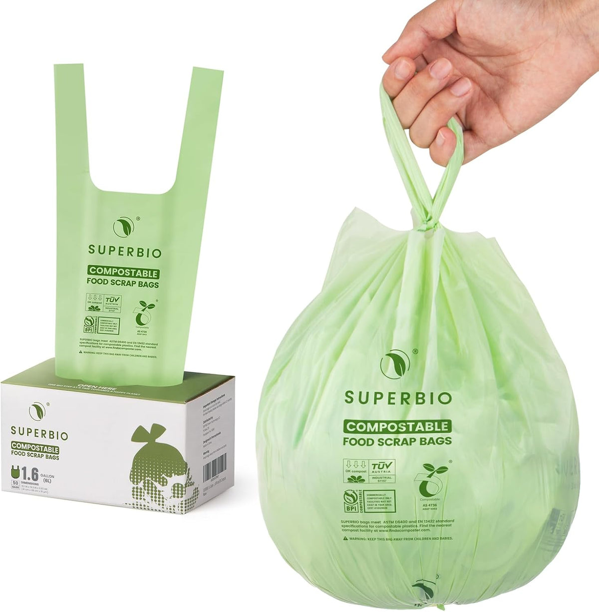 Superivo 16 Gallon Compostable Food Scrap Bags for Countertop Bin, 100 Count Bags
