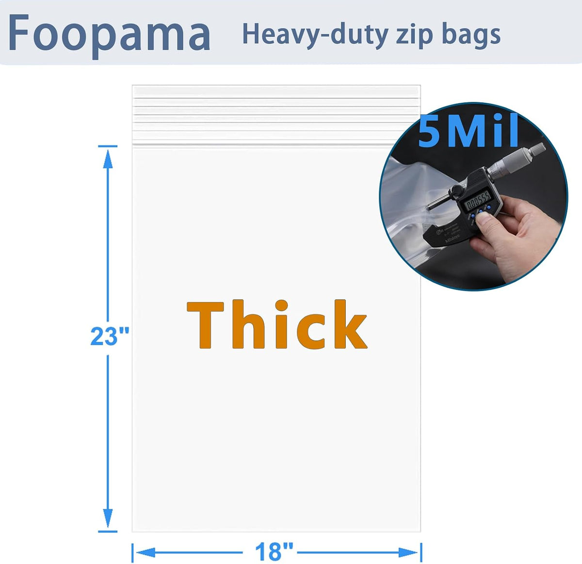 Zentaro 18 x 23 Inch 5 Mil Reclosable Large Clear Zip Poly Lock Storage Bags, 20 Pack