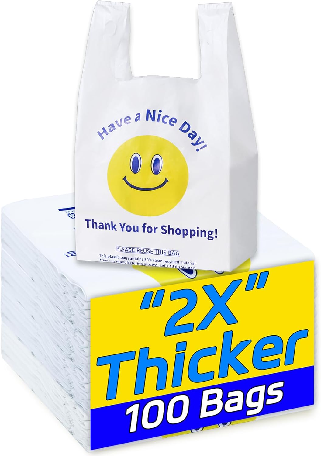 UYovira 1000 Count Black Thank You Bags, T-Shirt Grocery and Shopping Bags, 7 Sizes