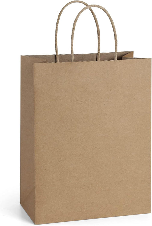BagDmora Gift Bags with Handles, 5.25 x 3 x 8 Inch Small White Bags, 100 Pack