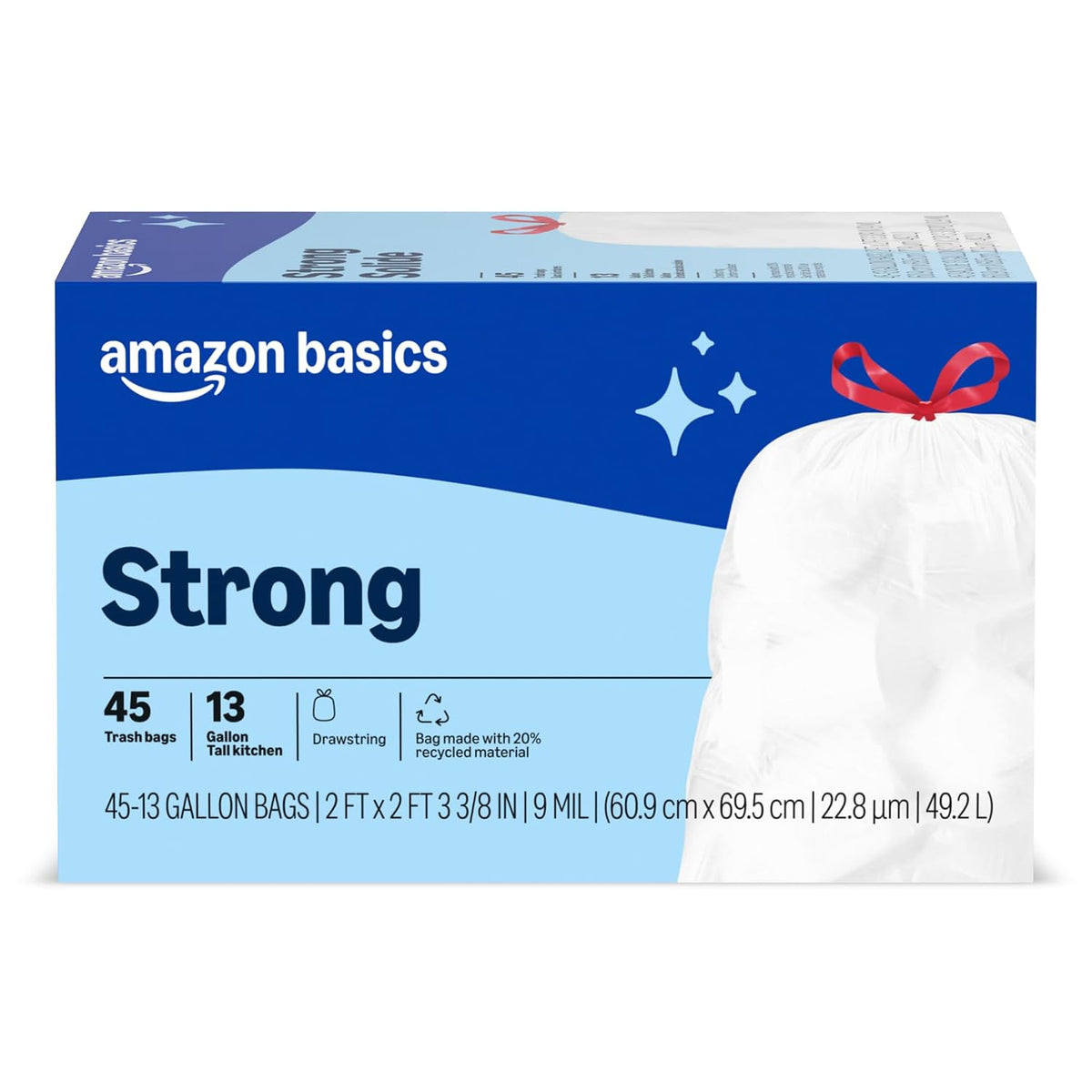 Averon Basics Trash Bags, Tall Kitchen Drawstring, Unscented, 13 Gallon, 120 Count Pack