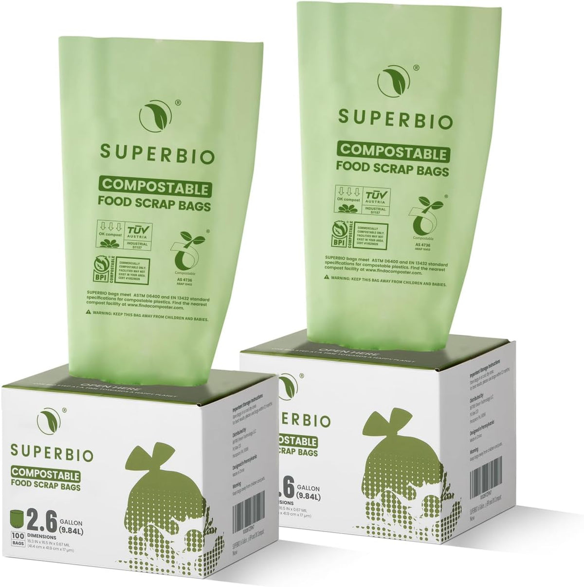 Superivo 16 Gallon Compostable Food Scrap Bags for Countertop Bin, 100 Count Bags