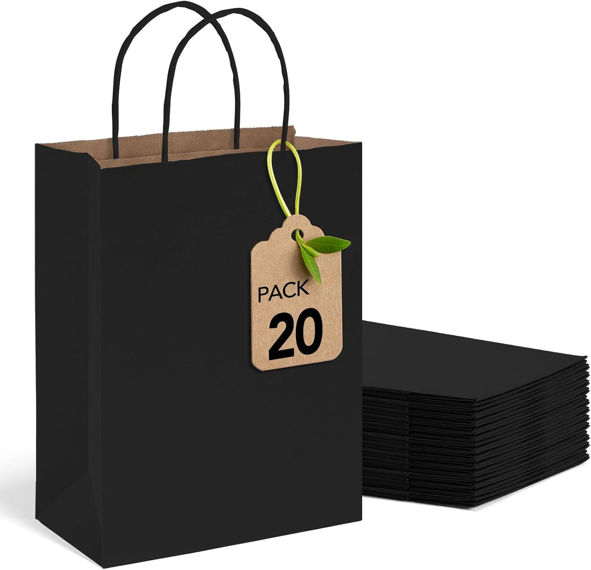 Meriva Gift Bags 200pcs 5.25x3.75x8 Small Black Paper Bags with Handles | Party Use