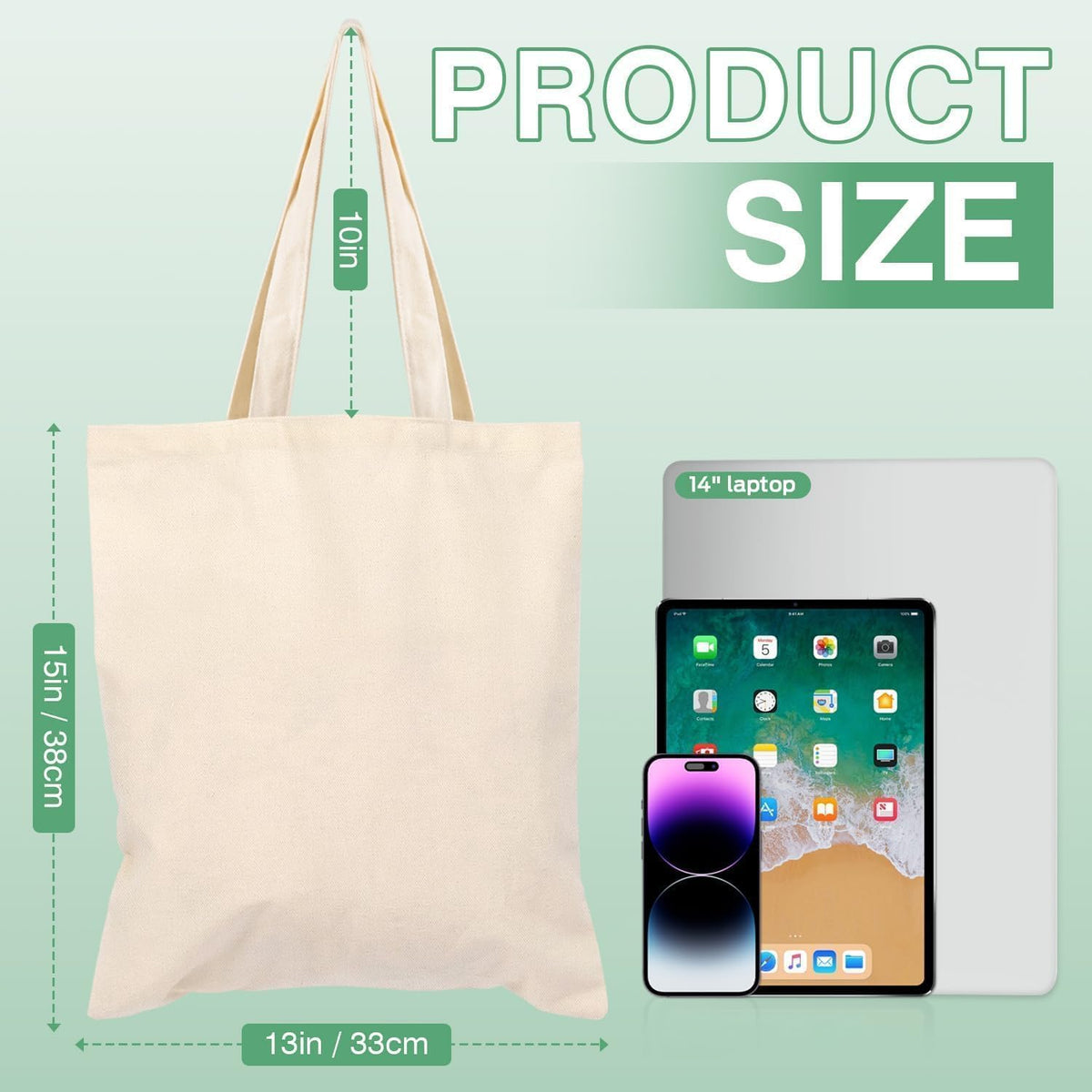 Lazora 50 Pack Canvas Tote Bags for DIY Projects, 13 x 15 Inch Reusable Bags | Reusable