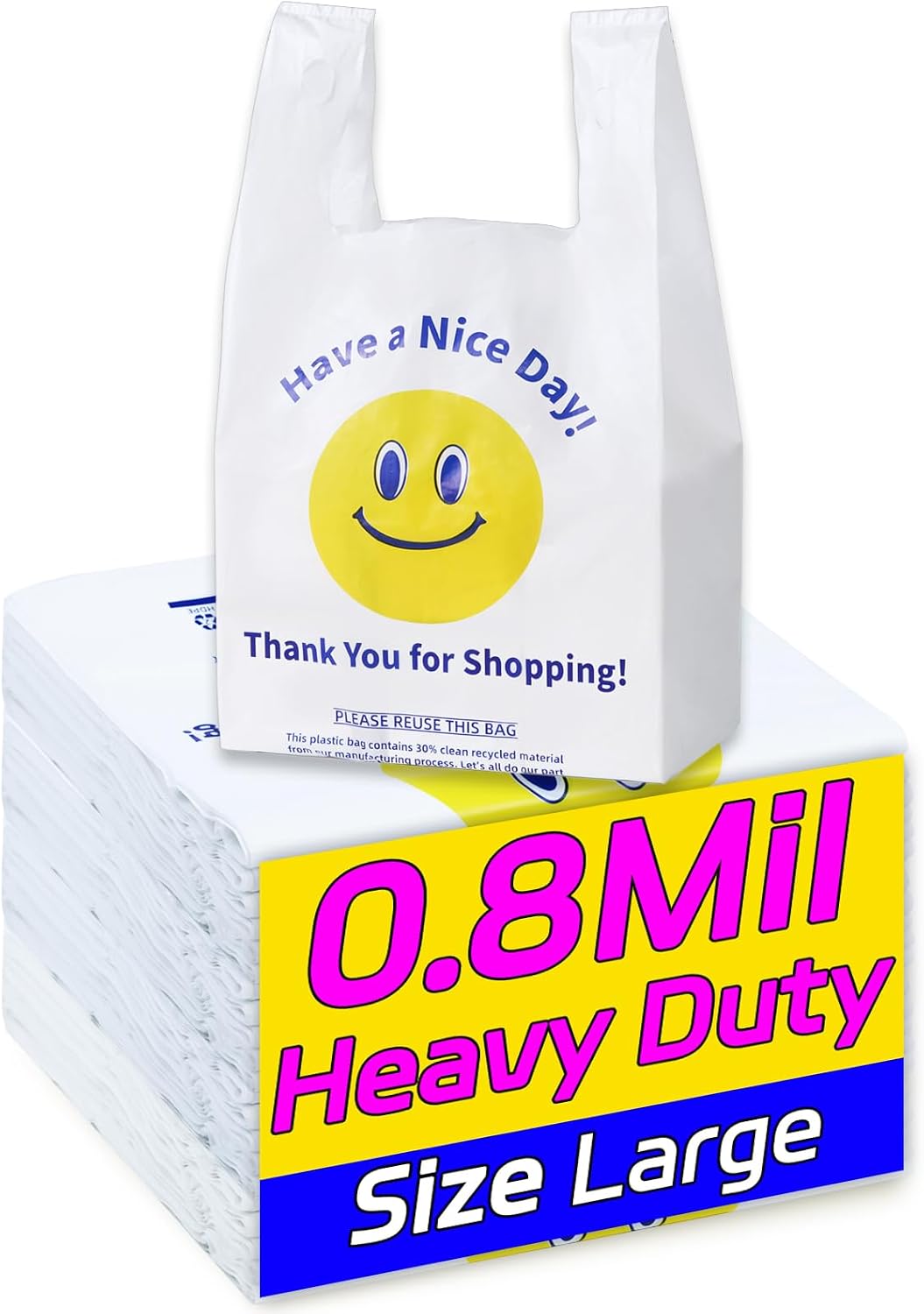 UYovira 1000 Count Black Thank You Bags, T-Shirt Grocery and Shopping Bags, 7 Sizes