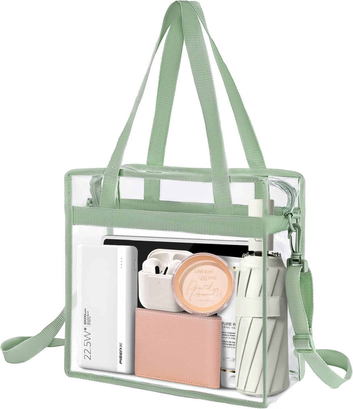 Bacora Clear Bags 12x12x12 Adjustable Shoulder Tote Bag with Zipper Closure Travel