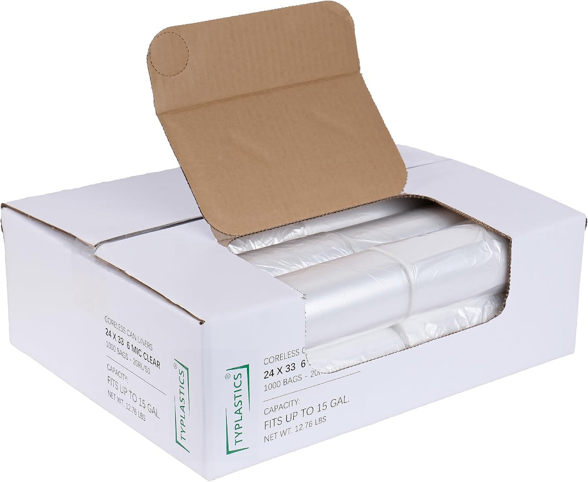 Tyvona 40-45 Gallon Clear Trash Can Liners, 40 x 48 Inch, 50 Count Pack