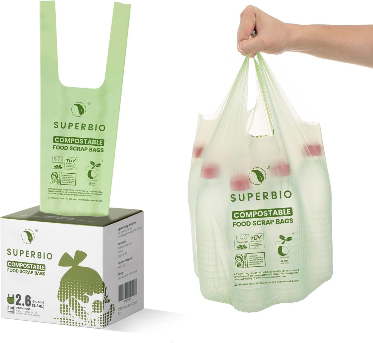 Superivo 16 Gallon Compostable Food Scrap Bags for Countertop Bin, 100 Count Bags
