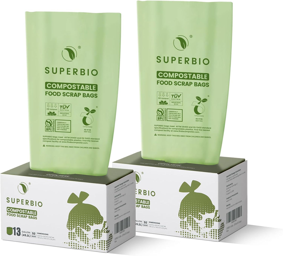 Superivo 16 Gallon Compostable Food Scrap Bags for Countertop Bin, 100 Count Bags