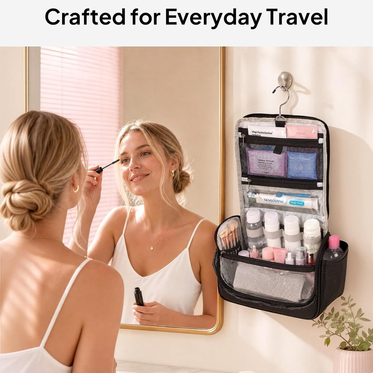 Travora Toiletry Bag for Women and Men, Waterproof Hanging Makeup Organizer | Hanging