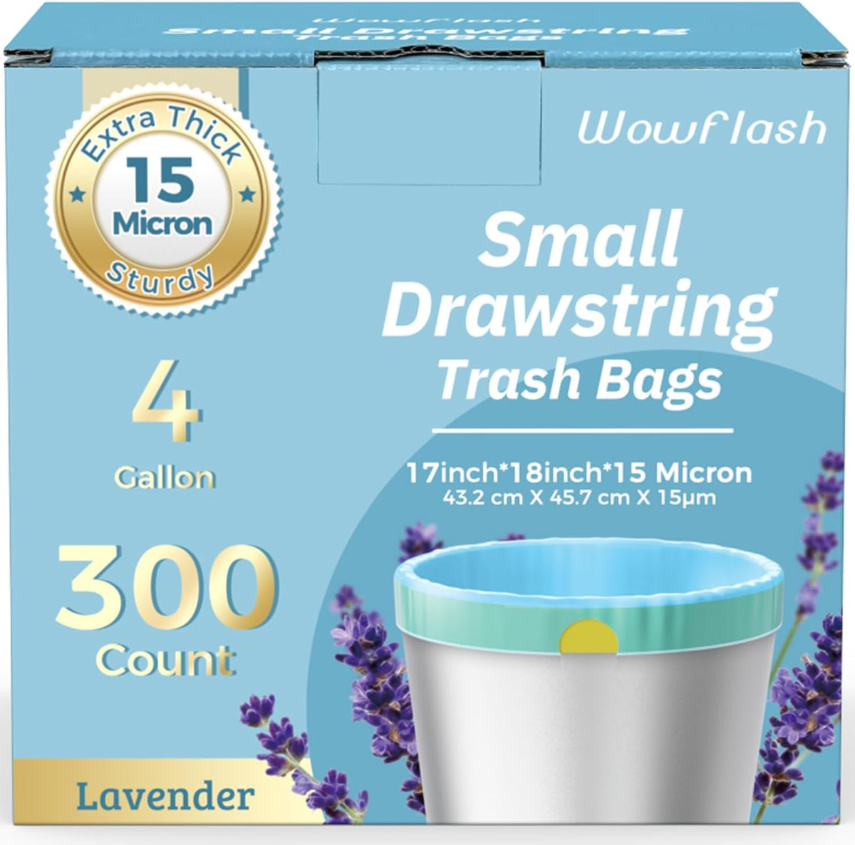Zentaro 300 Count 15 Micron Extra Thick 4 Gallon Drawstring Small Trash Bags Pack