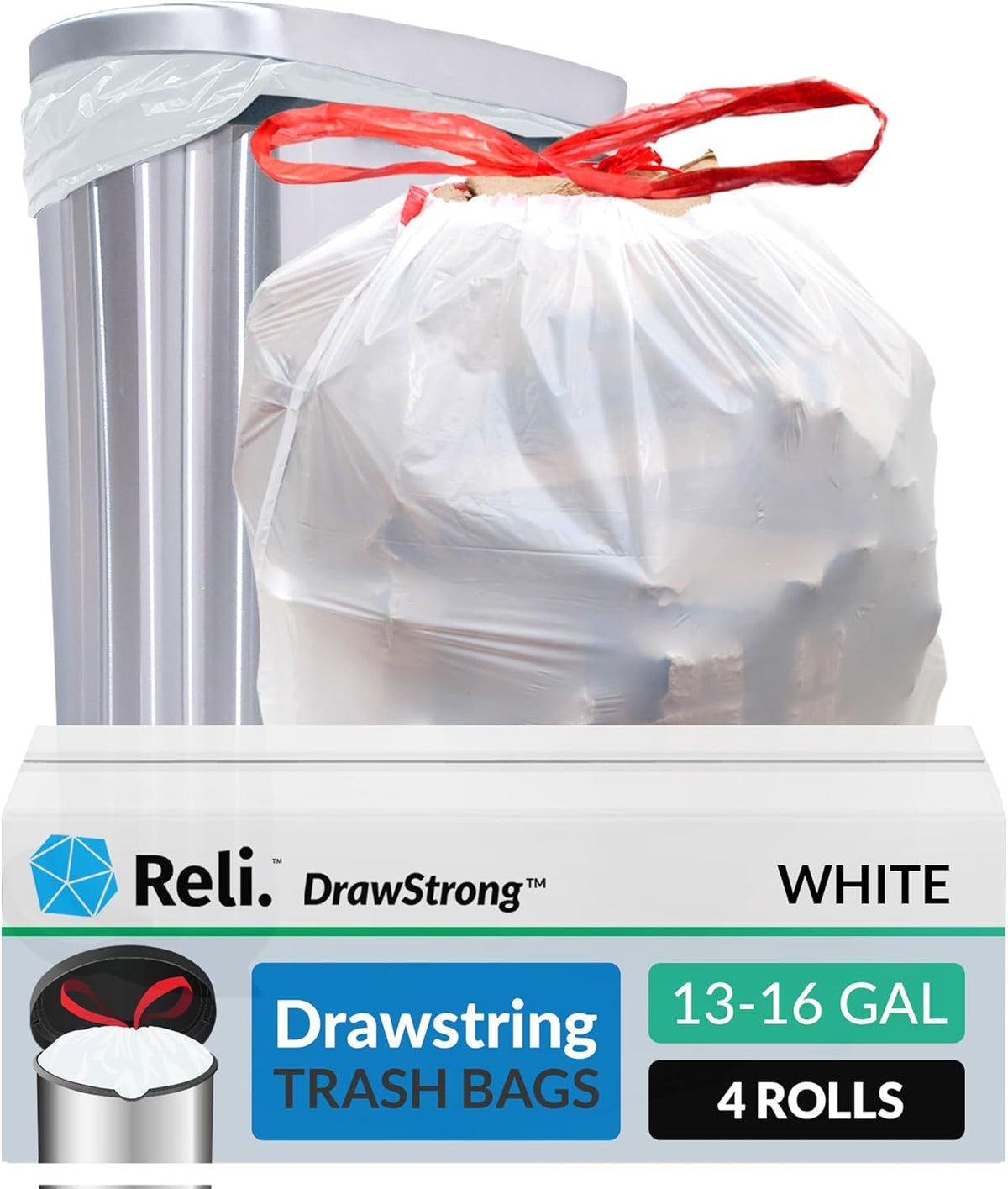 Relora Tall Kitchen Drawstring Trash Bags, 13 Gallon, 500 Count Bulk Value Pack Pack