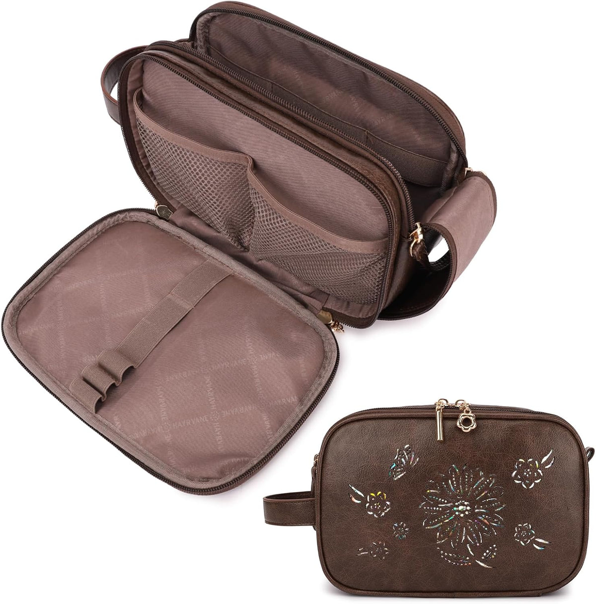 Purora PU Leather Women's Travel Toiletry Bag, Water Resistant Makeup Organizer for Travel