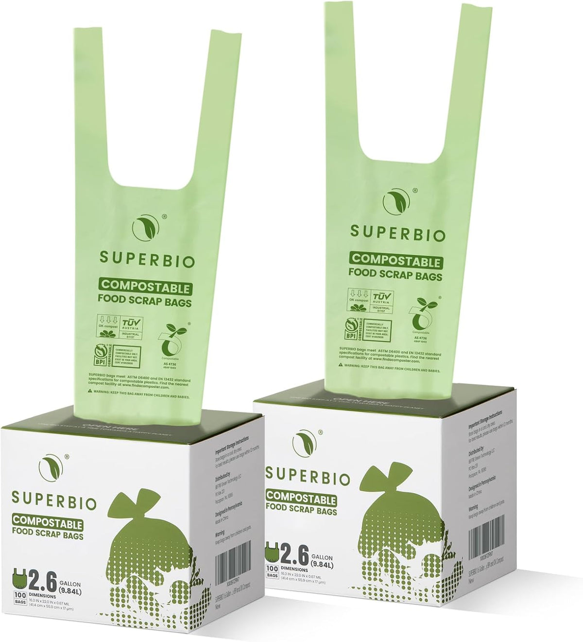 Superivo 16 Gallon Compostable Food Scrap Bags for Countertop Bin, 100 Count Bags