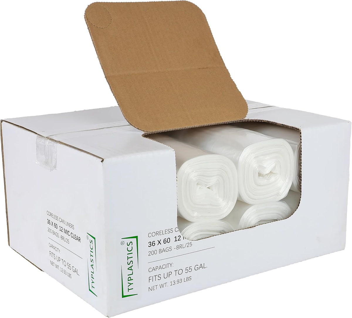 Tyvona 40-45 Gallon Clear Trash Can Liners, 40 x 48 Inch, 50 Count Pack