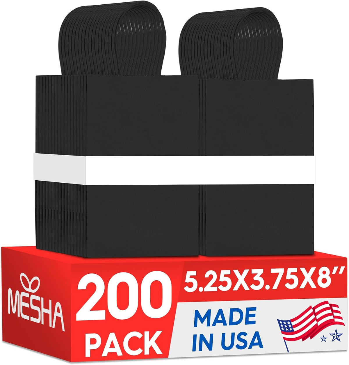 Meriva Gift Bags 200pcs 5.25x3.75x8 Small Black Paper Bags with Handles | Party Use