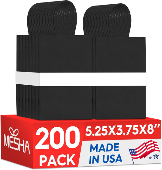 Meriva Gift Bags 200pcs 5.25x3.75x8 Small Black Paper Bags with Handles | Party Use