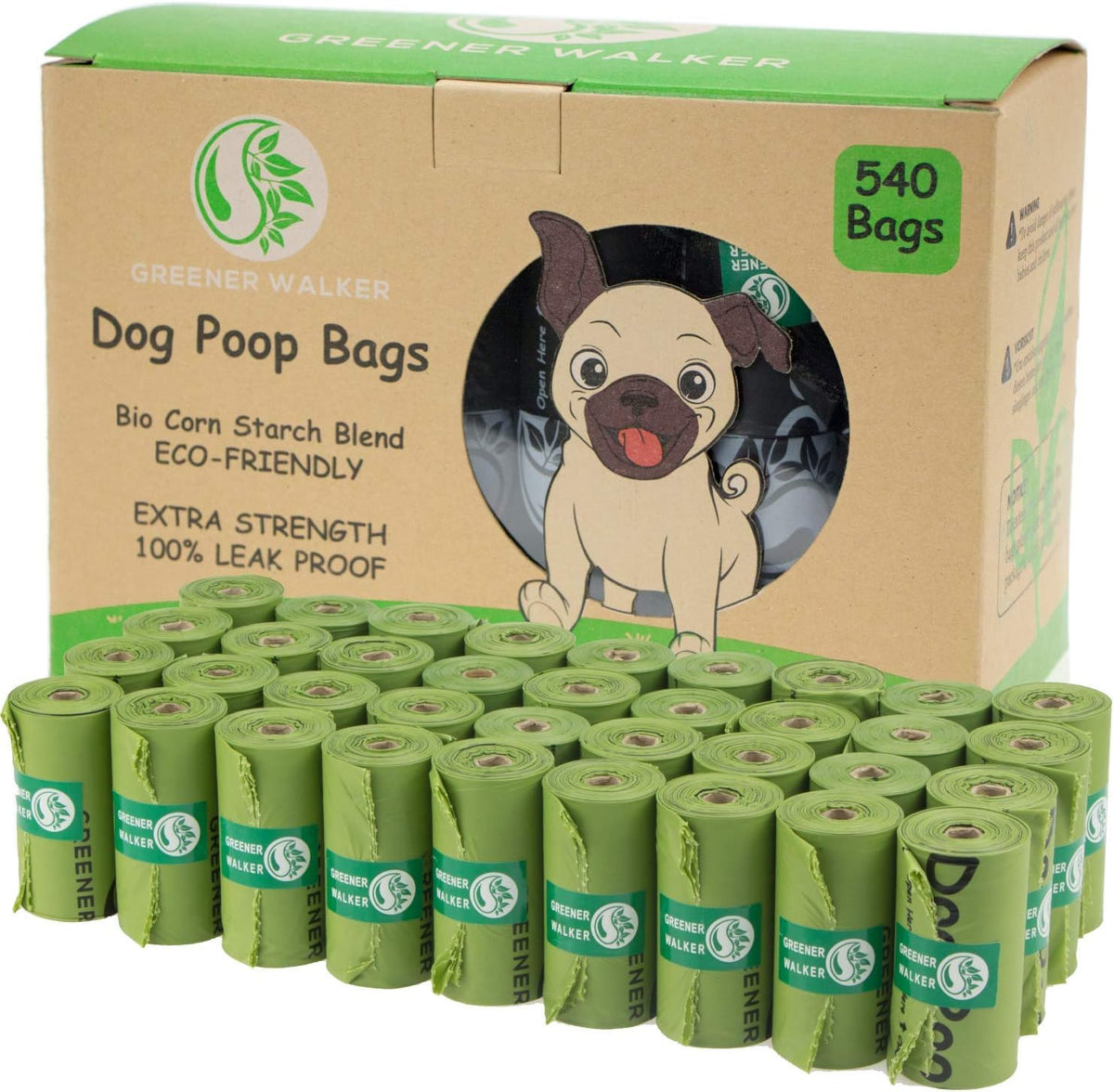 Greenora Walker Poop Bags for Dog Waste, 540 Bags, Extra Thick Leakproof Green | 540 Count