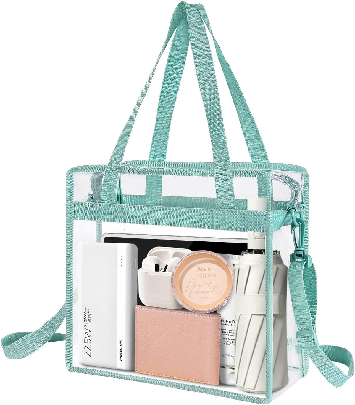 Bacora Clear Bags 12x12x12 Adjustable Shoulder Tote Bag with Zipper Closure Travel