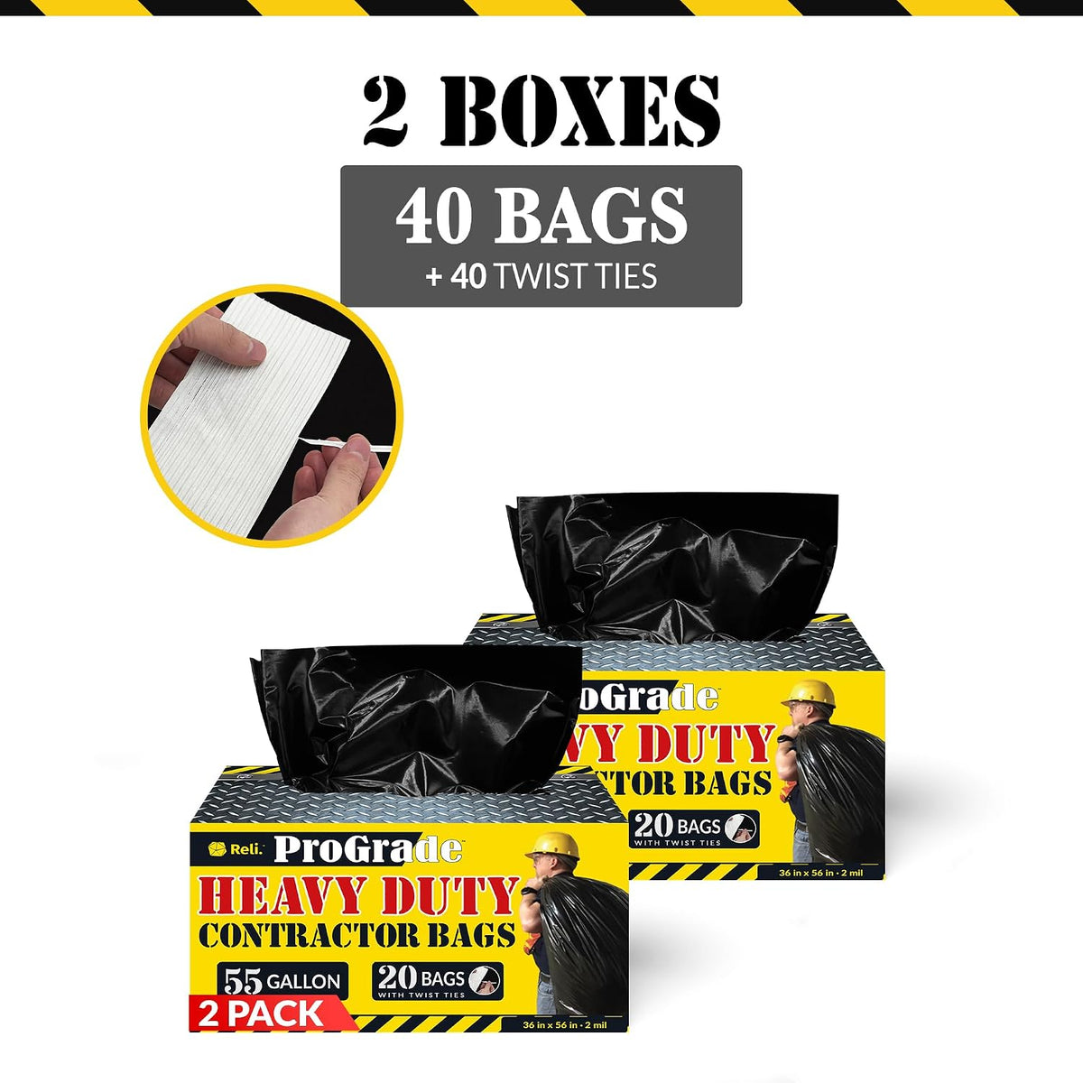 Relora Contractor Garbage Bags, 55 Gallon Heavy Duty Trash Liners, 32 Count Pack