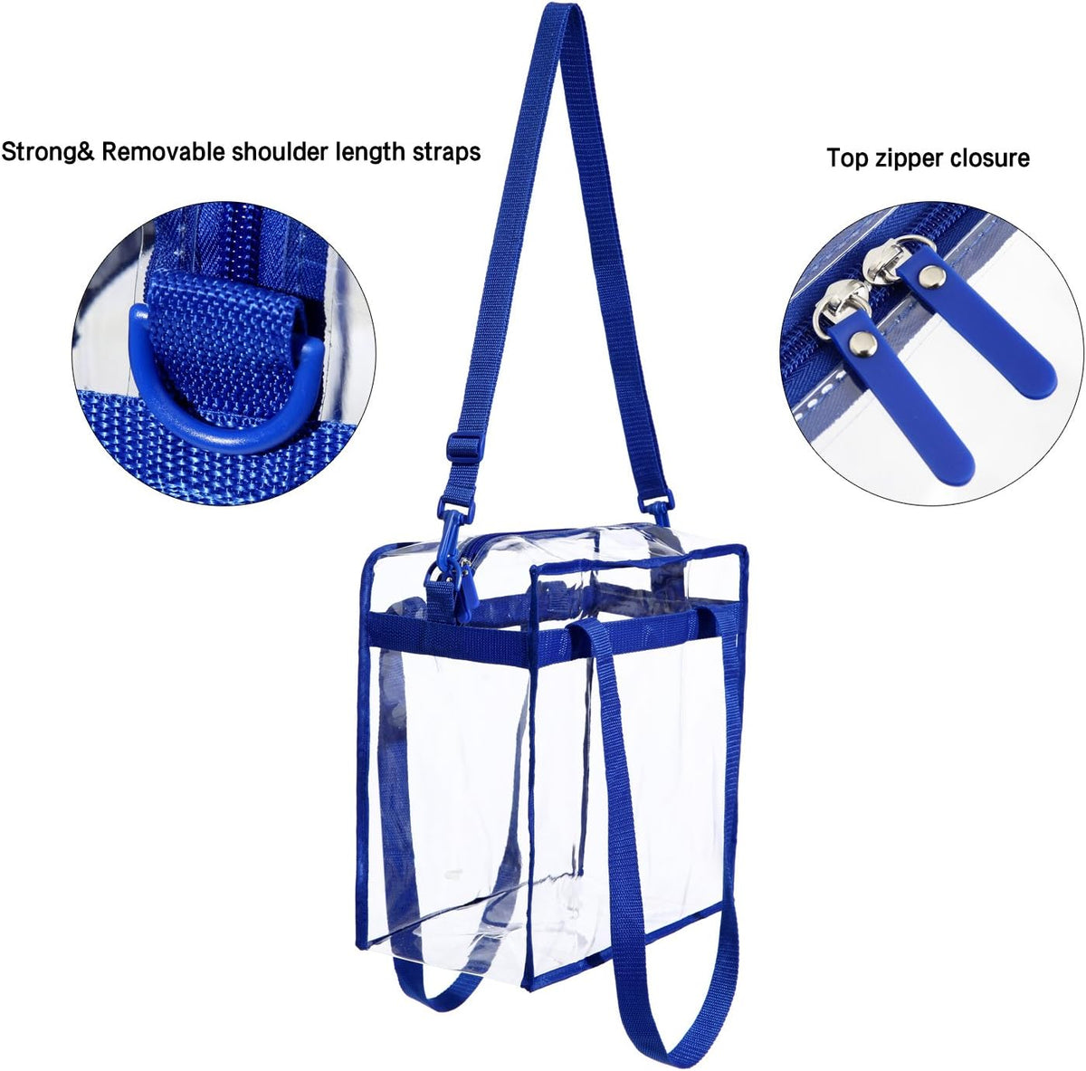 Bacora Clear Bags 12x12x12 Adjustable Shoulder Tote Bag with Zipper Closure Travel