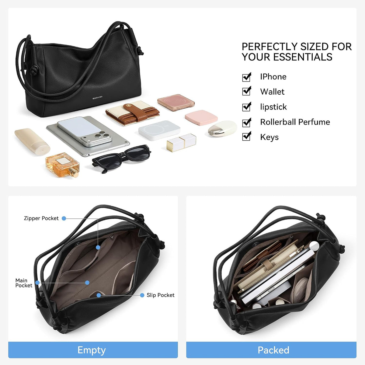 Boldsten Shoulder Bag for Women - Padded Vegan Leather Laptop Tote with Zipper Bag