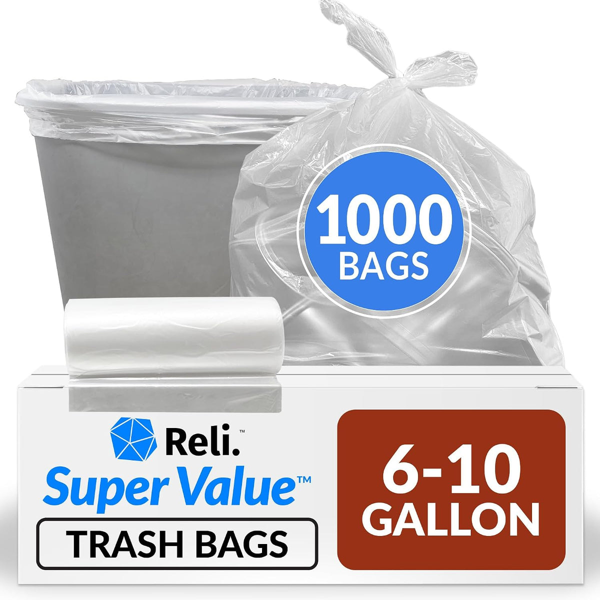 YRelora 6-10 Gallon Trash Bags, 100 Count, Clear Kitchen Can Liners for Home | 100 Count