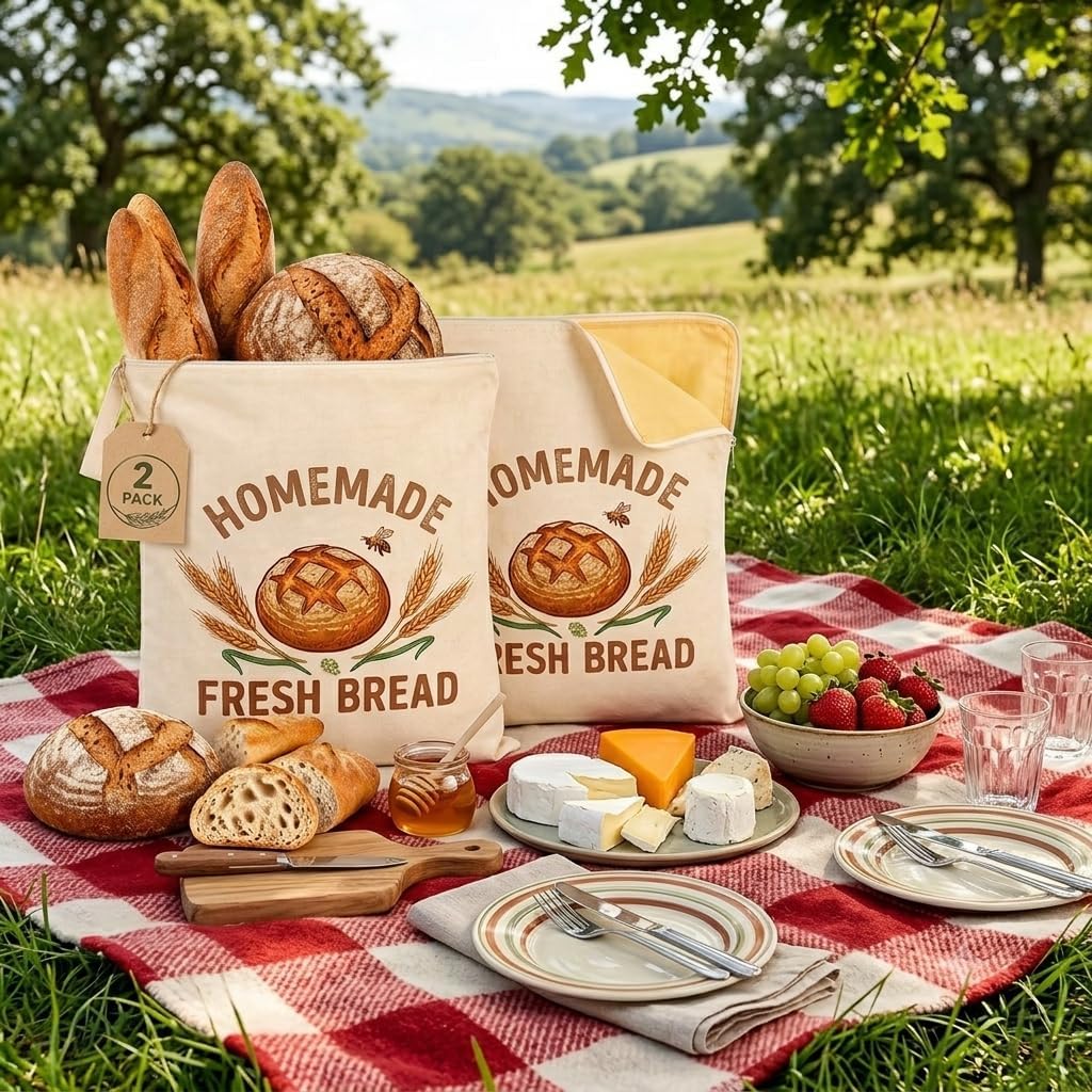 Zipora 2 Pack Wide Zipper D-Shape Bread Bags, Reusable Bread Storage Organizer | 2 Pack