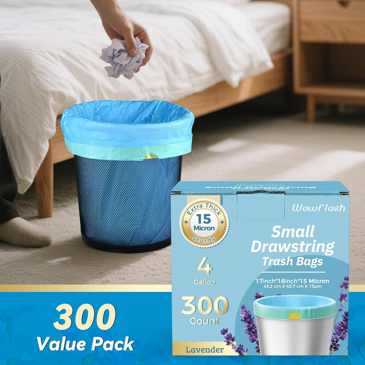 Zentaro 300 Count 15 Micron Extra Thick 4 Gallon Drawstring Small Trash Bags Pack