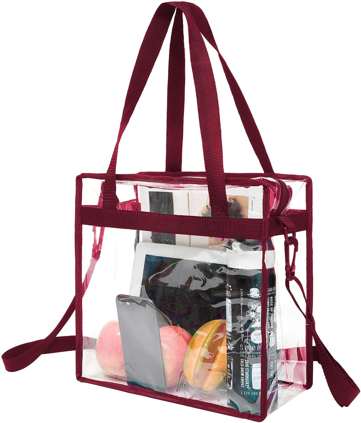 Bacora Clear Bags 12x12x12 Adjustable Shoulder Tote Bag with Zipper Closure Travel