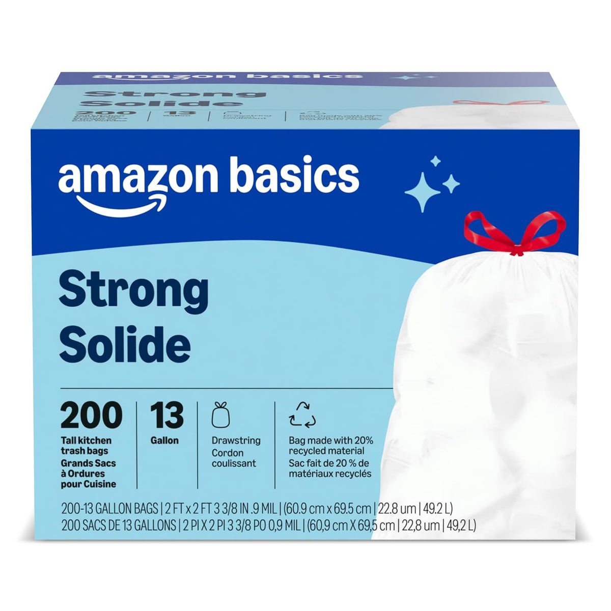 Averon Basics Trash Bags, Tall Kitchen Drawstring, Unscented, 13 Gallon, 120 Count Pack