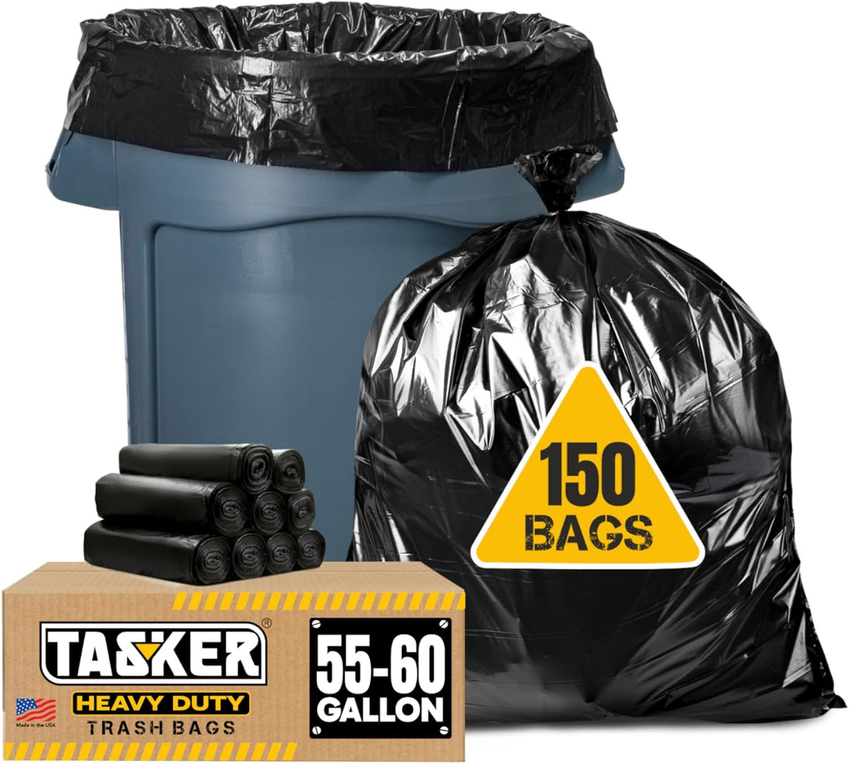 Taskora 55-60 Gallon Trash Bags, Heavy Duty Mega Value Pack, 50 Large Black Bags