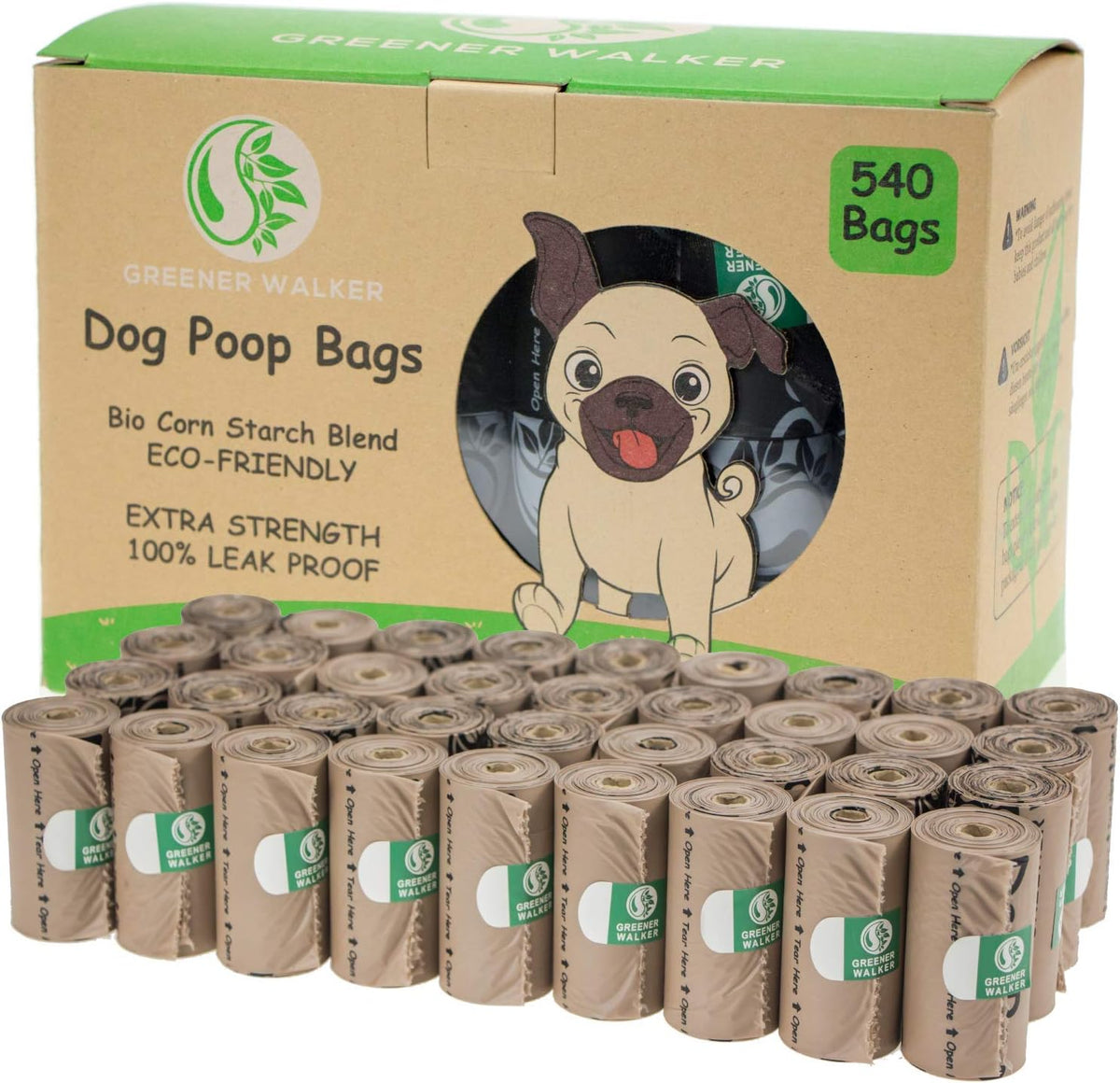 Greenora Walker Poop Bags for Dog Waste, 540 Bags, Extra Thick Leakproof Green | 540 Count
