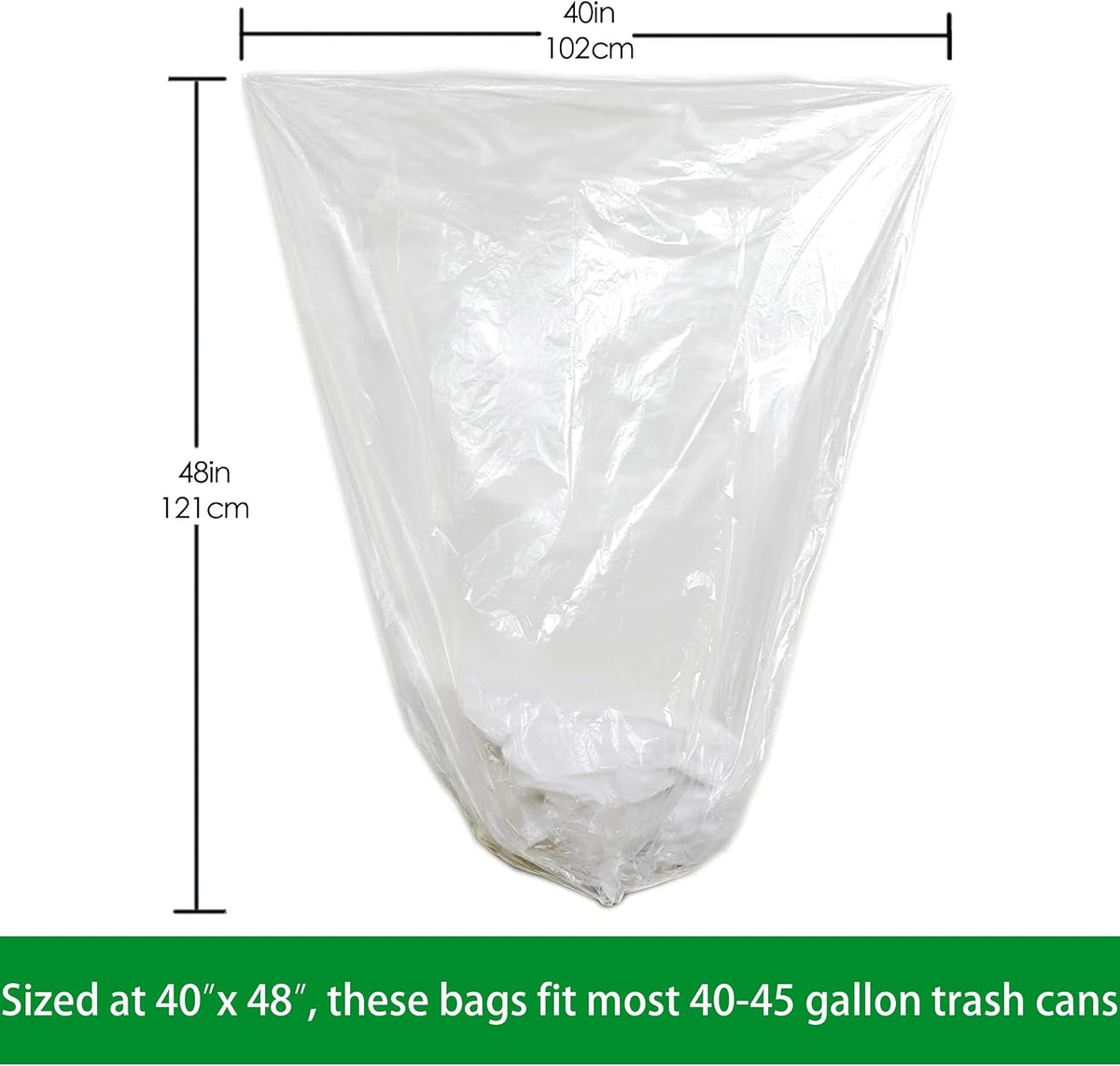 Tyvona 40-45 Gallon Clear Trash Can Liners, 40 x 48 Inch, 50 Count Pack