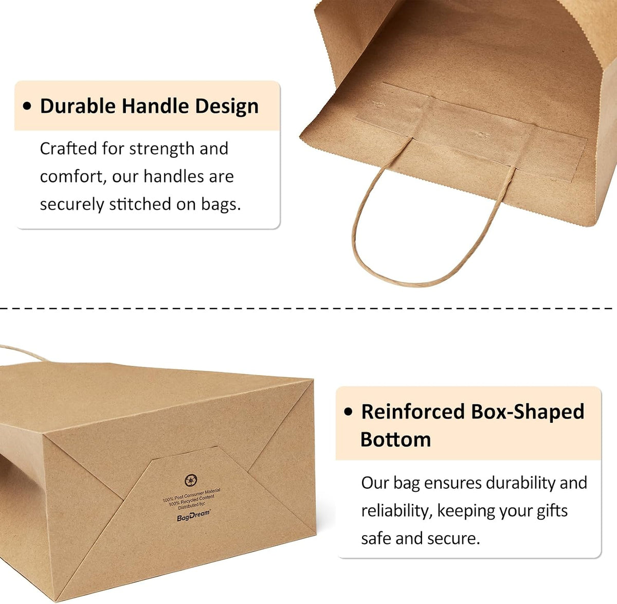 BagDmora Gift Bags with Handles, 5.25 x 3 x 8 Inch Small White Bags, 100 Pack