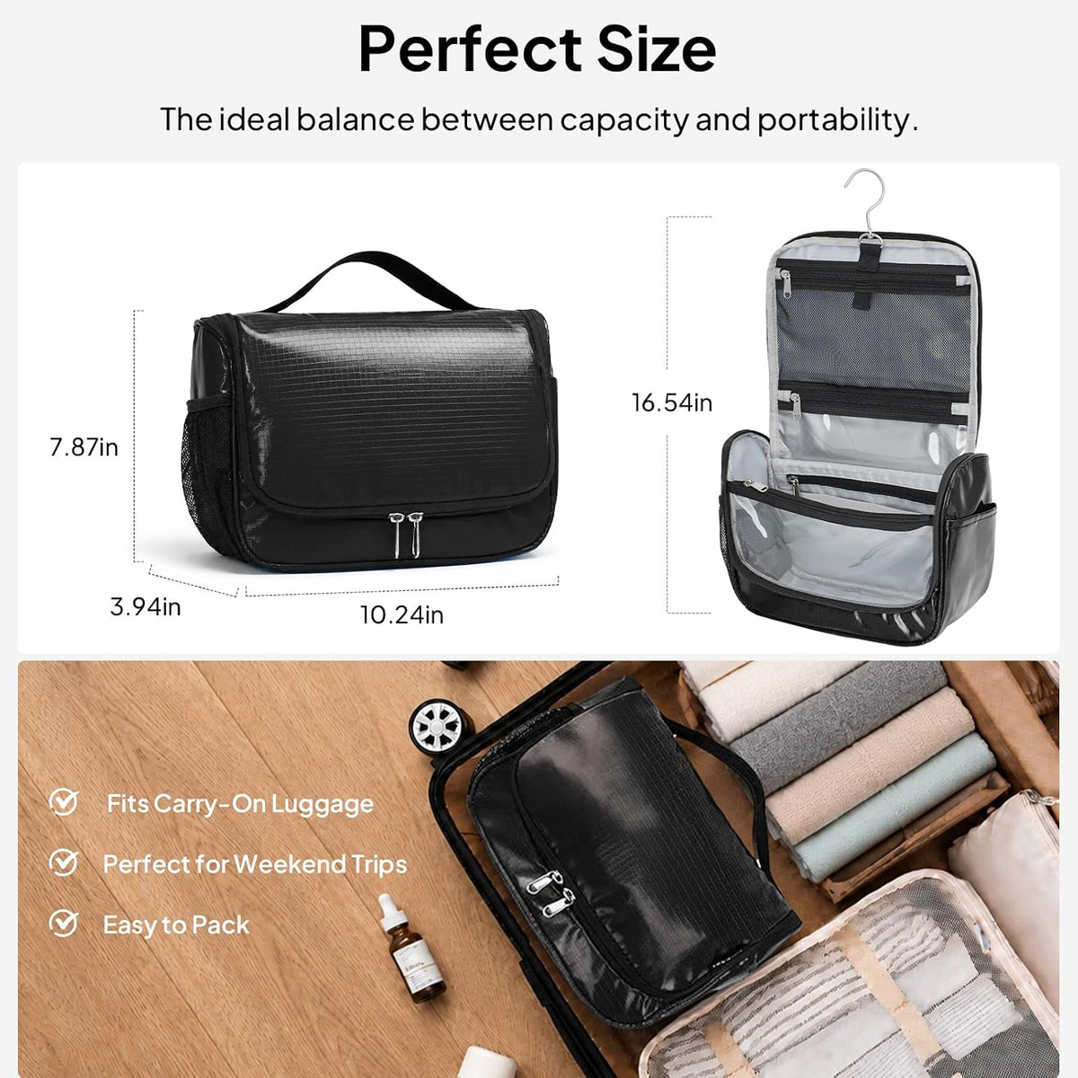 Travora Toiletry Bag for Women and Men, Waterproof Hanging Makeup Organizer | Hanging