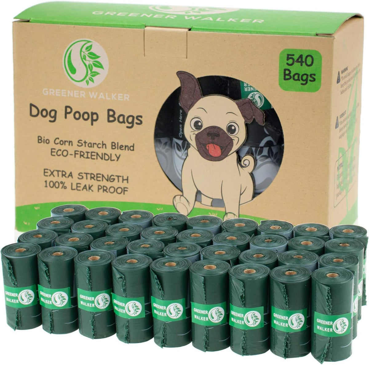 Greenora Walker Poop Bags for Dog Waste, 540 Bags, Extra Thick Leakproof Green | 540 Count