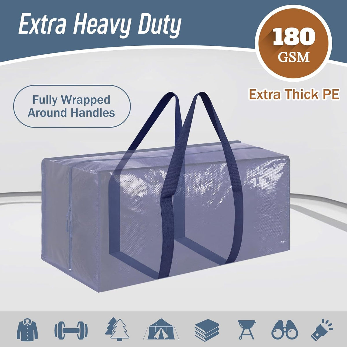 Heftora 6 Pack Extra Heavy Duty Large Moving Bags with Strong Zipper, Dark Blue | 6 Pack
