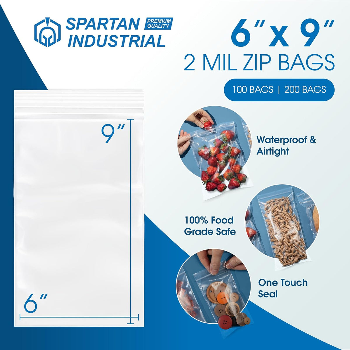 VeloPack 6 x 9 Inch Clear Reclosable Zip Plastic Bags, Small Storage Bags, 1000 Count